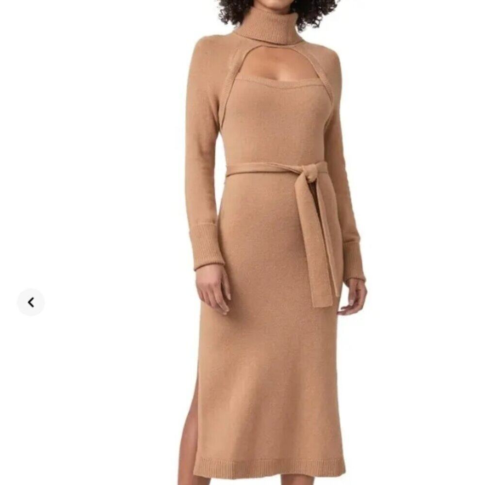 PAIGE Cherise Long Sleeve Cutout Turtleneck Wool Blend Maxi Dress